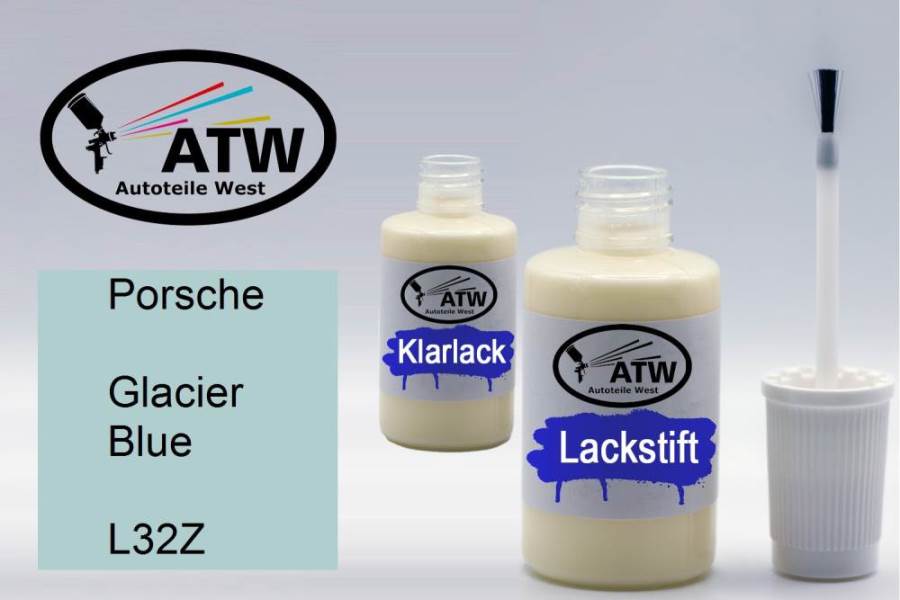 Porsche, Glacier Blue, L32Z: 20ml Lackstift + 20ml Klarlack - Set, von ATW Autoteile West.